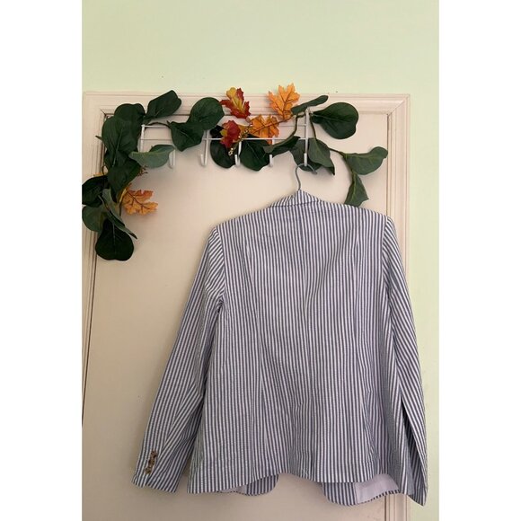 Steve Madden Blazer Womens XL Blue White Striped Seersucker Large Pocket Jacket - Picture 11 of 12